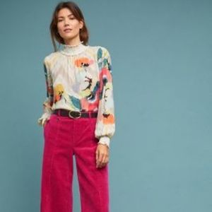 Anthro Ett Twa Pink Corduroy High Waist Flare Pant